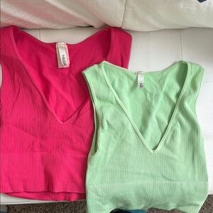 Nikibiki Ribbed Crop Tank Tops in Pink and Green